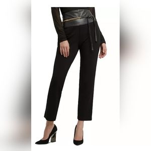 H Halston Women's Faux-Leather-Trim Chain-Belt Pants size S.